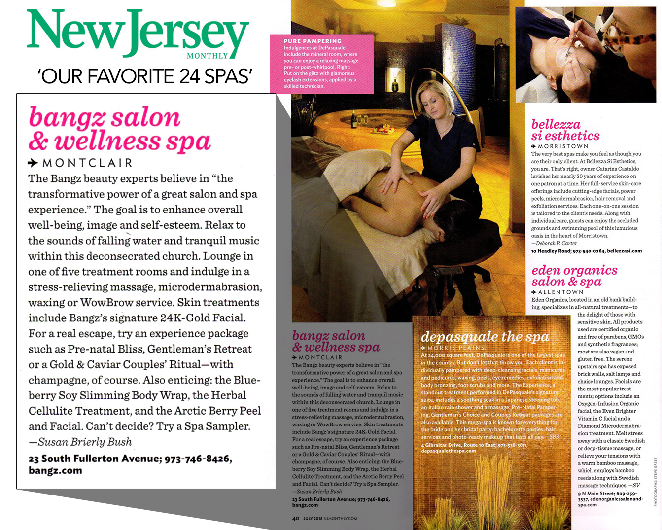 New Jersey Monthly July 2018 - Our Favorite 24 Spas in NJ - Bangz