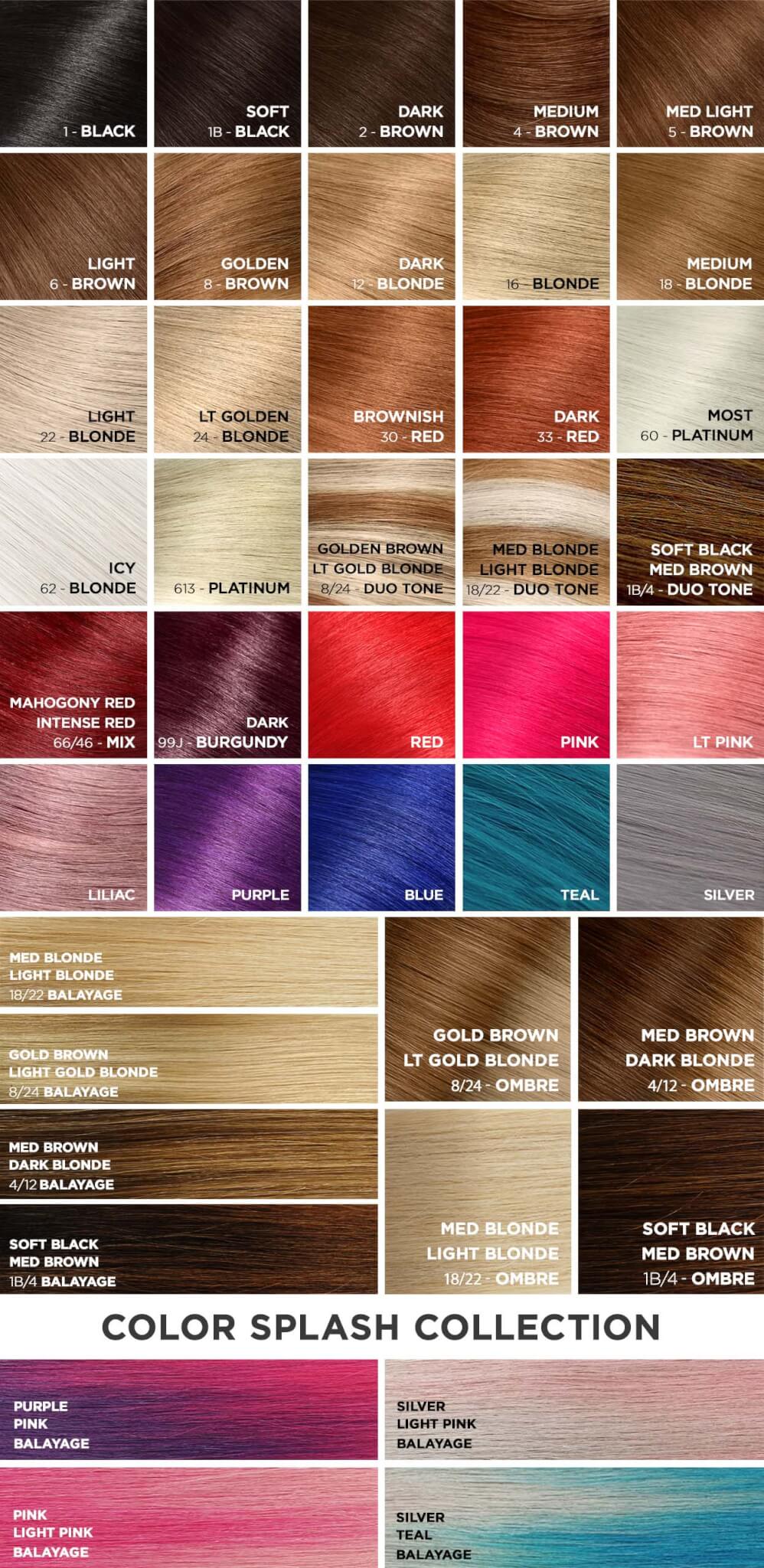 Aqua Hair Extensions Color Chart